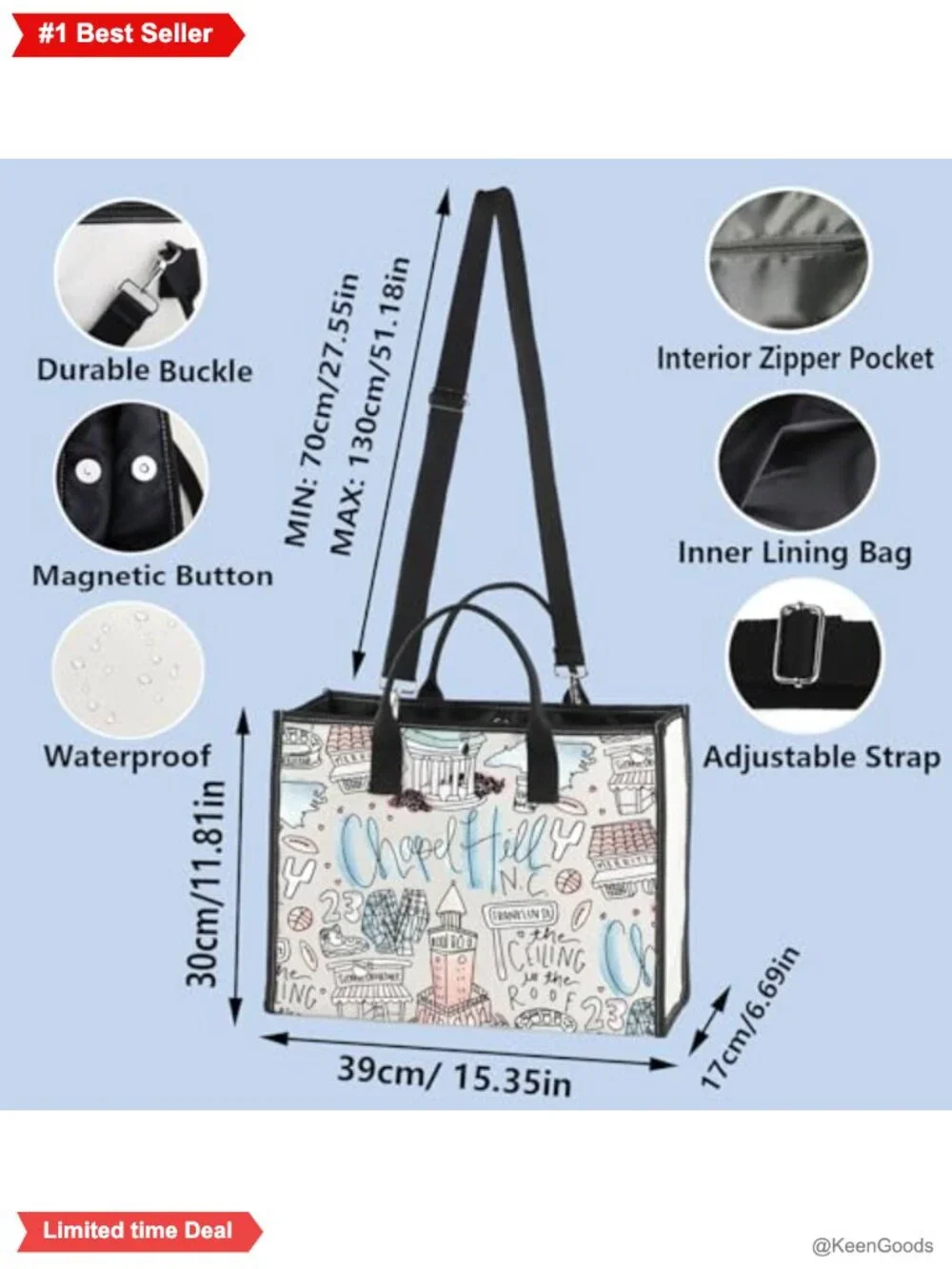 Canvas Tote Bag Reusable Grocery Waterproof Shoulder Travel